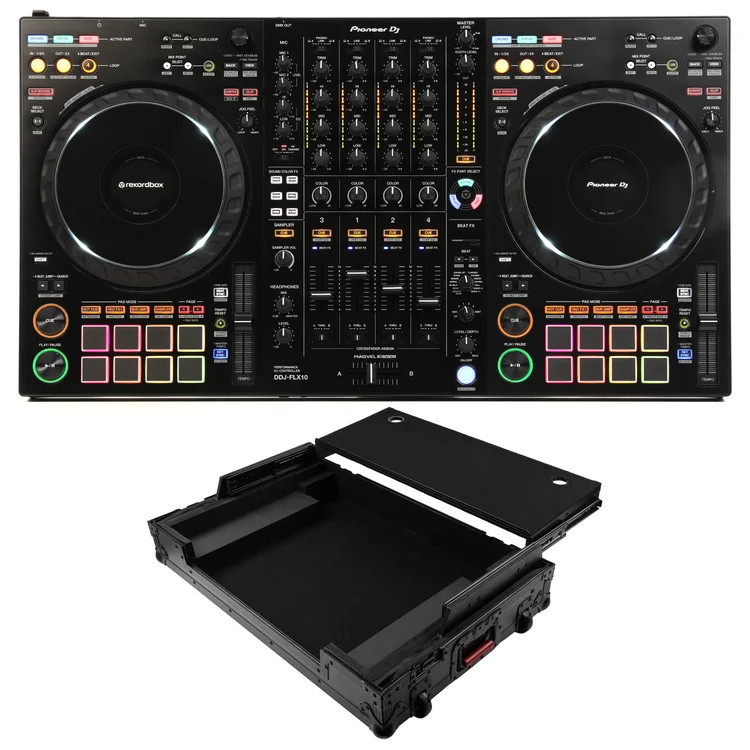 Pioneer DJ DDJ-FLX10 4-deck DJ Controller with Upper Deck Flight Case - Black