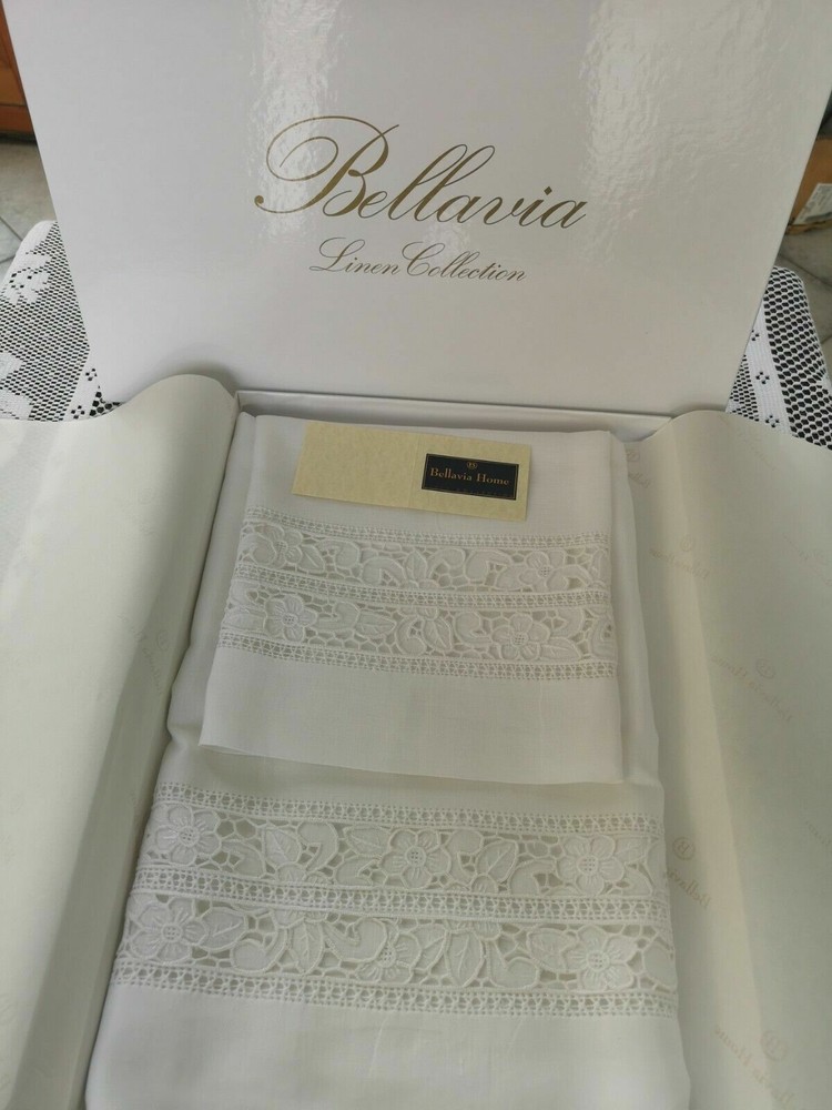 Bellavia Rich 100% Embroidery Linen Towels Handmade Solid Stitch