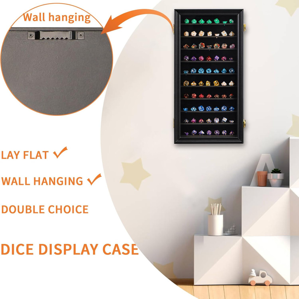 Large Hexagonal DND Dice Display Case - Lockable Wall Mount with UV Protection