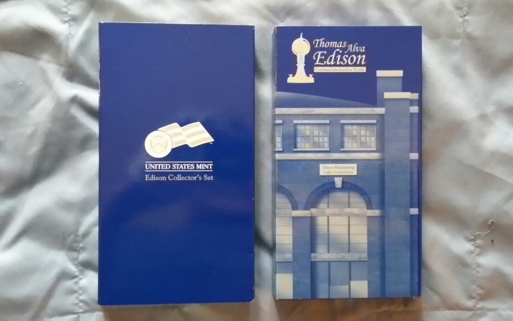 2004 THOMAS ALVA EDISON COMMEMORATIVE COIN SETS "PERFECT" WITH WORKING LIGHTS"