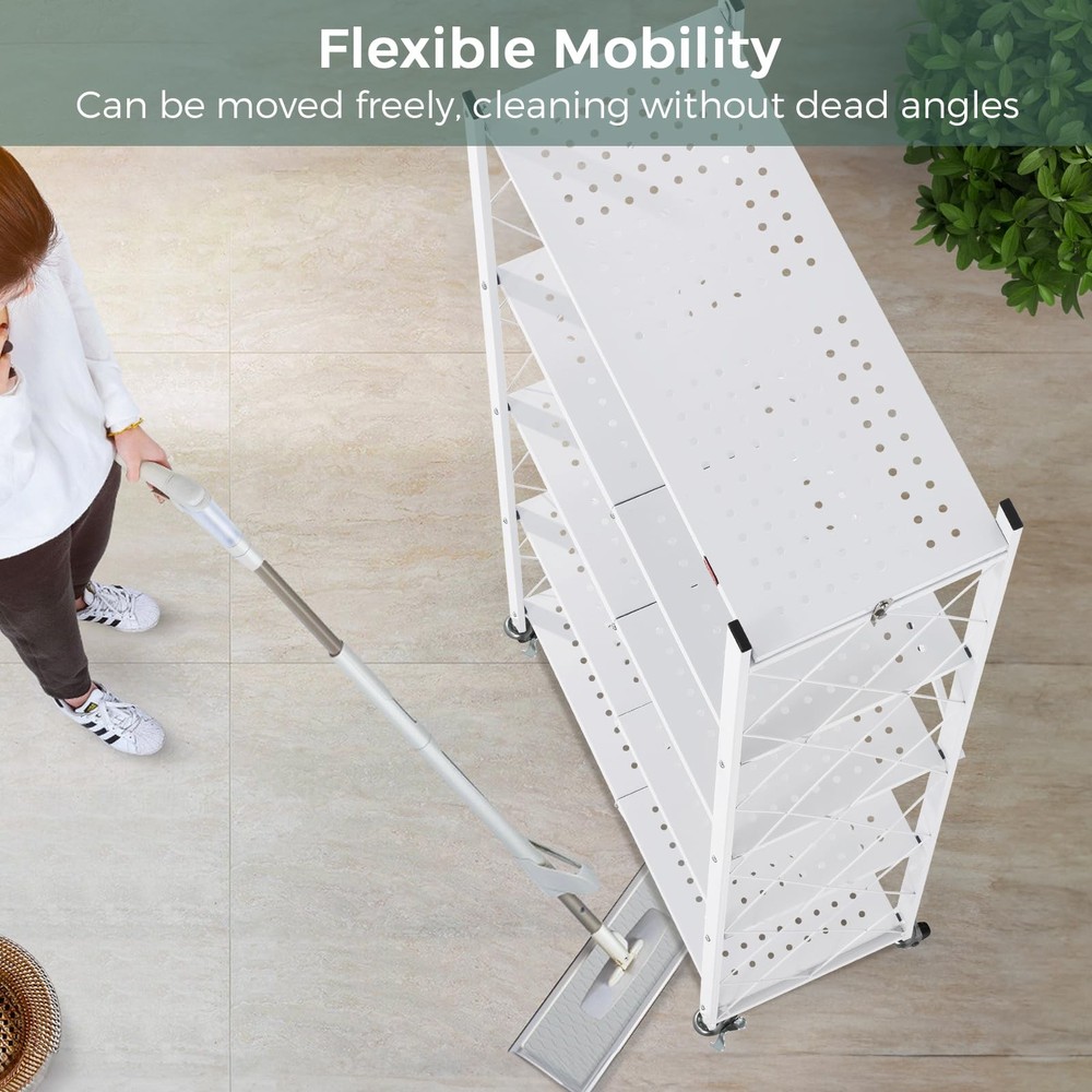 5-Shelf Folding Bookcase with Wheels, Rolling Bookshelf Heavy Duty Storage Sh...