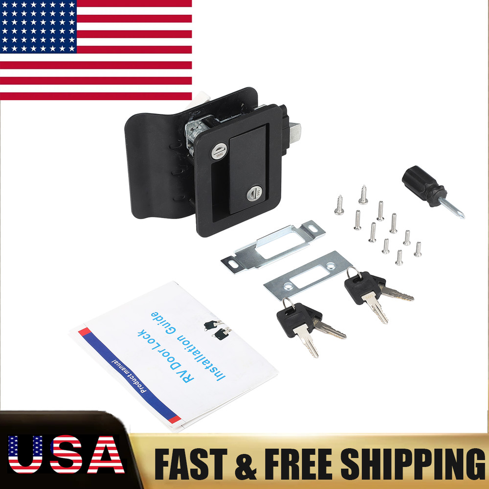 Black RV Paddle Entry Door Lock Latch Handle Knob Deadbolt NEW Camper Trailer