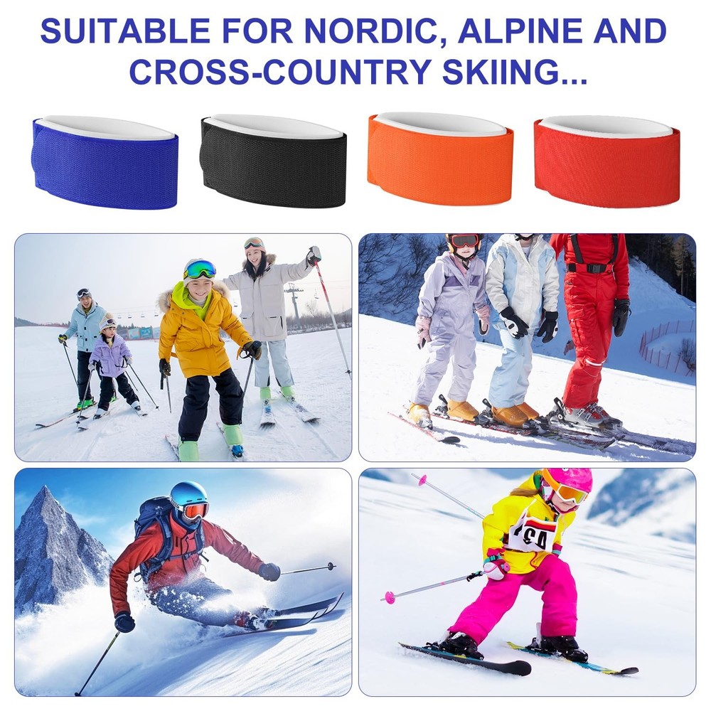 8pcs Ski Fasteners Straps, Adjustable Medium, red, orange, blue, black