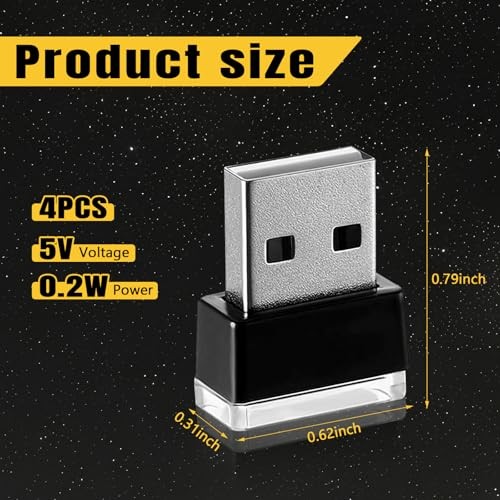 4PCS USB LED Car Interior Atmosphere Lamp, Plug-in USB Interface Decor Blue