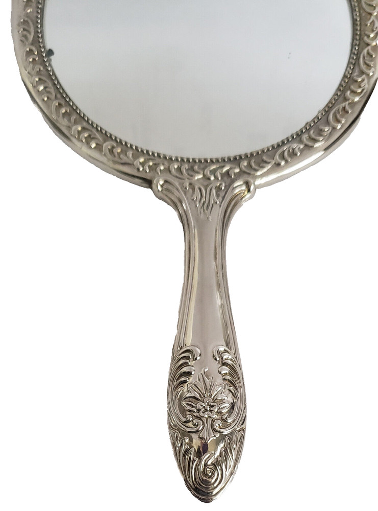 Hand Held Mirror Silver Plated Vintage