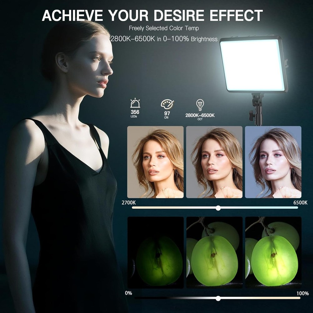 Dimmable LED Video Light Kit, 2-Pack with Tripod Stand