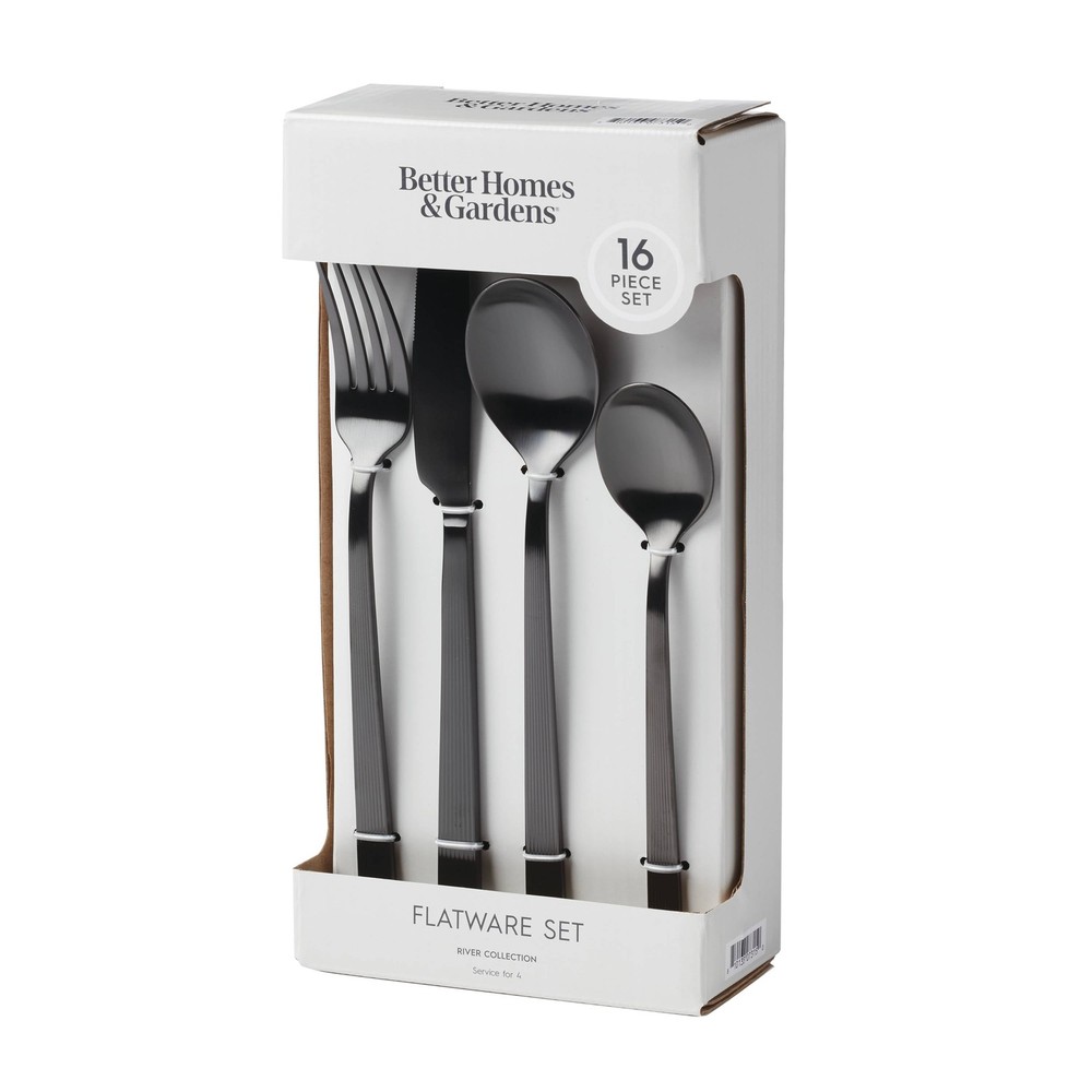 River 16-Piece Black Stainless Steel Flatware Set (Service for 4)