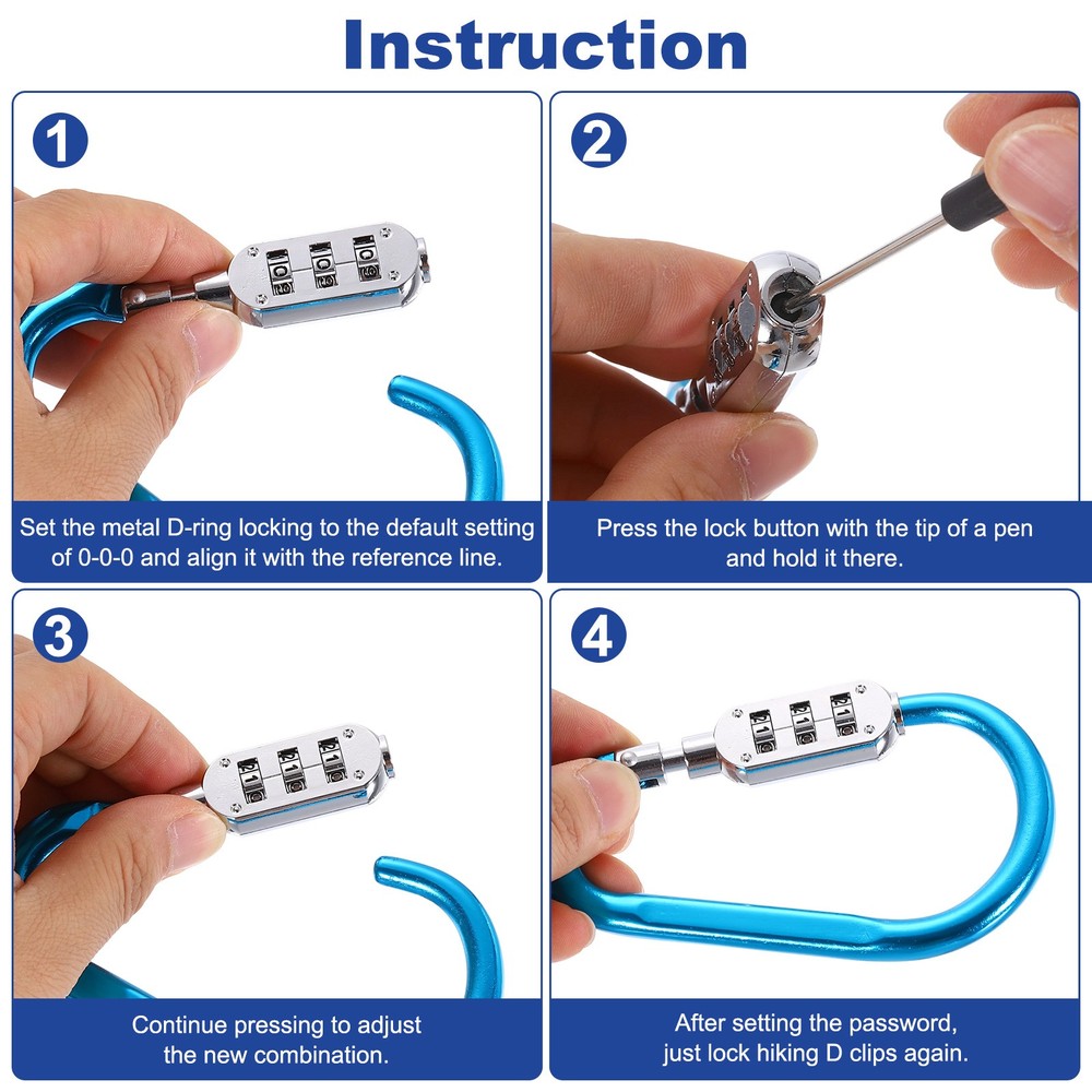 4.2 Inch Length Combination Lock, 2PCS 3 Dial Digit Combo D-Ring Locking, Silver