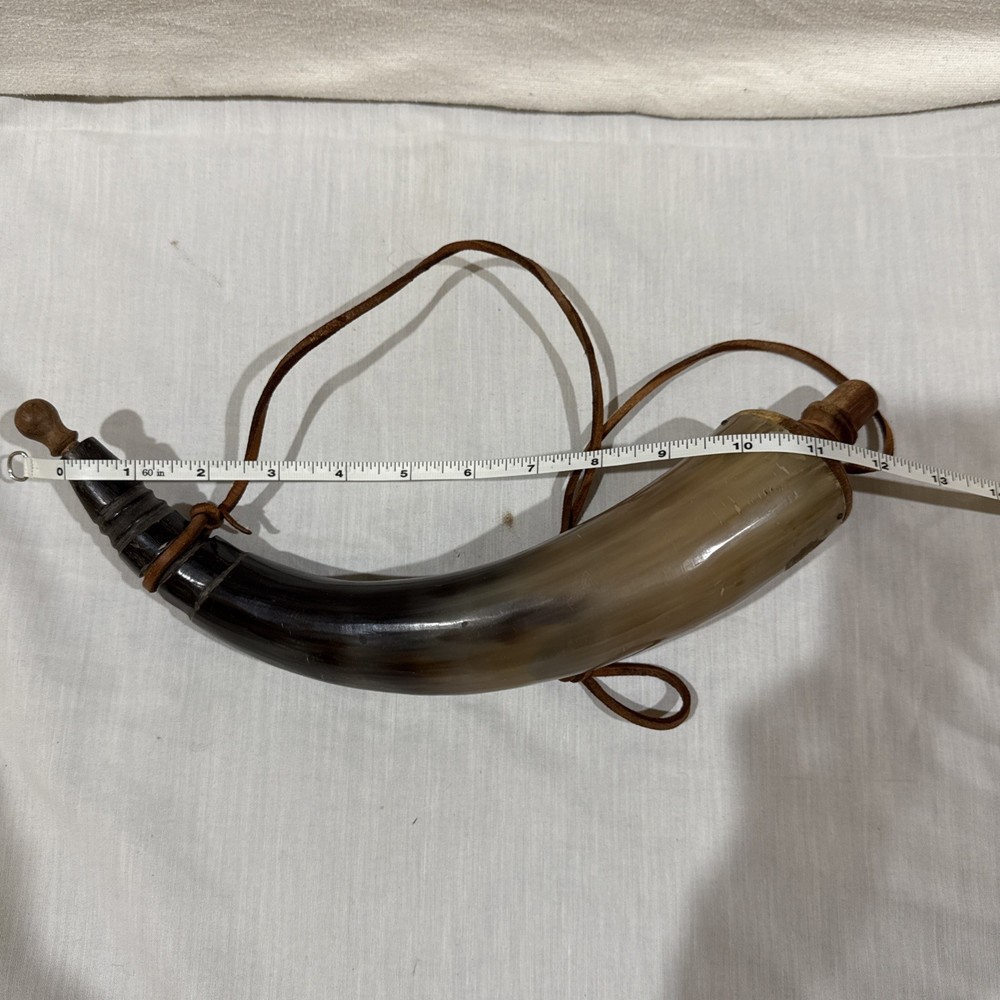VTG Black Powder Horn Muzzleloader Hunting w/Leather Strap