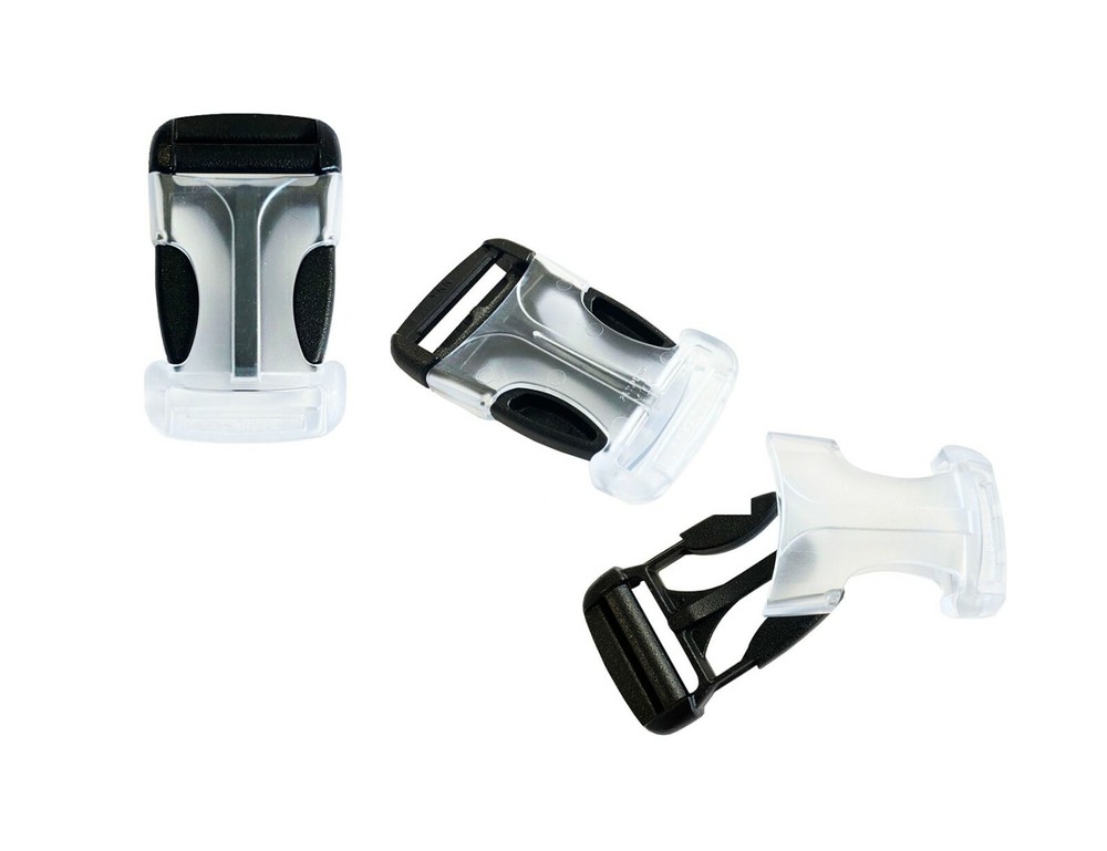 YKK Hammerloc Transparent Socket Side Release Buckles, Tri-glide Slides, Webbing