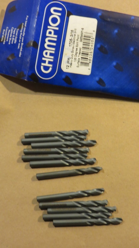 New - 12 pieces Stubby 3/16 135 Degree Champion 1705 Split Point Drill Bits