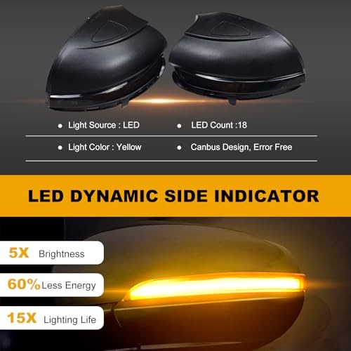Sequential LED Turn Signal Side Mirror Indicator Light Compatible with VW GOLF