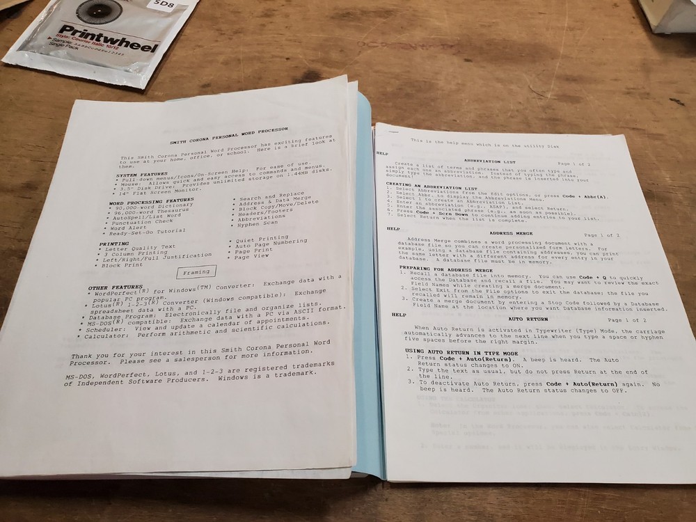 Smith Corona PWP 5450 PWP 5500 Electronic Typewriter Owners Reference Manuals