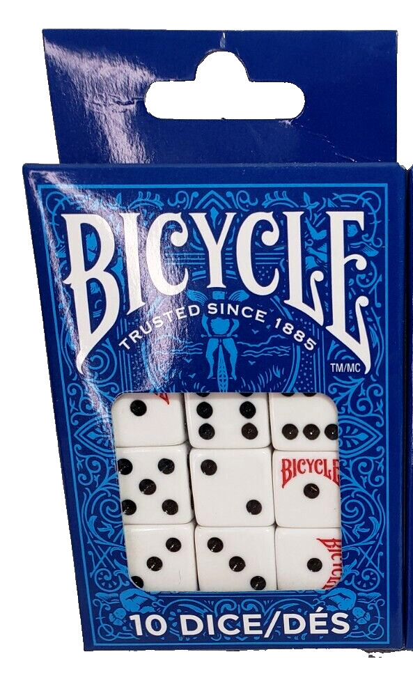 Bicycle 10 Dice Set White Black Pips Replacement Game Dice New