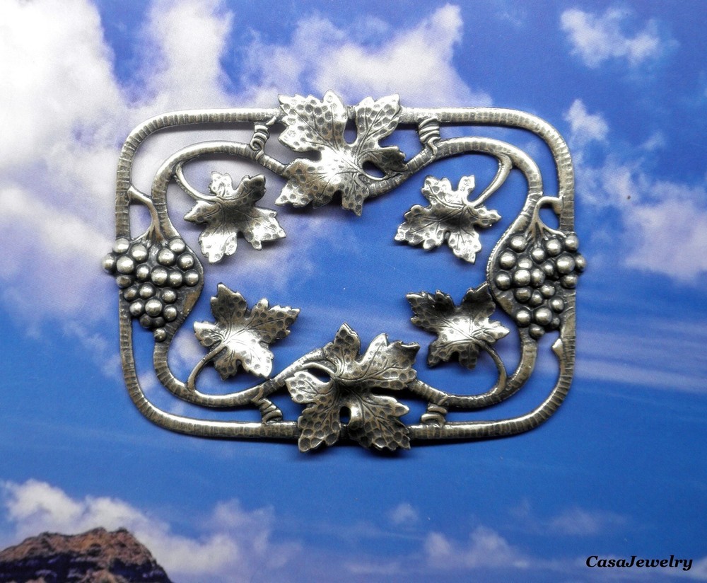 #6185 ANTIQUED STERLING SILVER PLATED RECTANGLE GRAPE/LEAVES COMPONENT - 1 PC