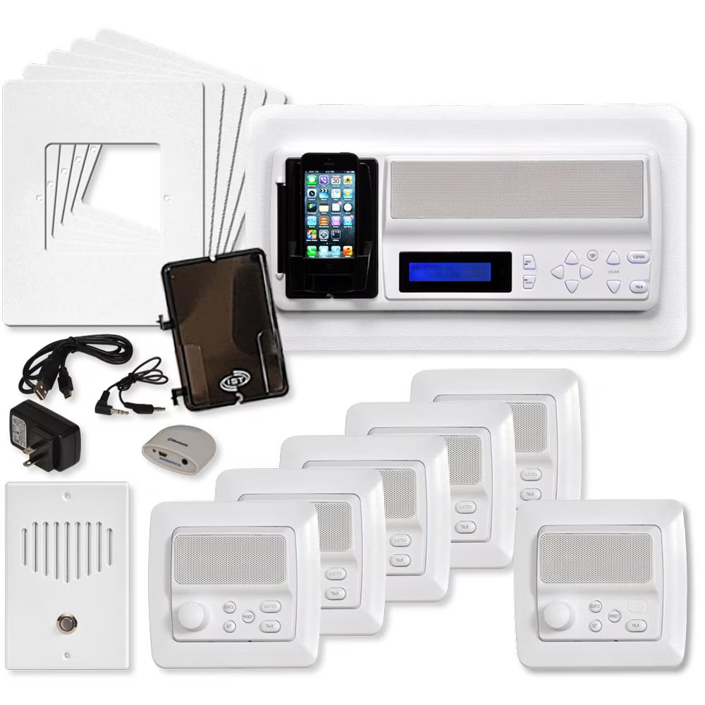 IST RETRO Music & Intercom System Package, 5 Rooms (Vertical Frames), White