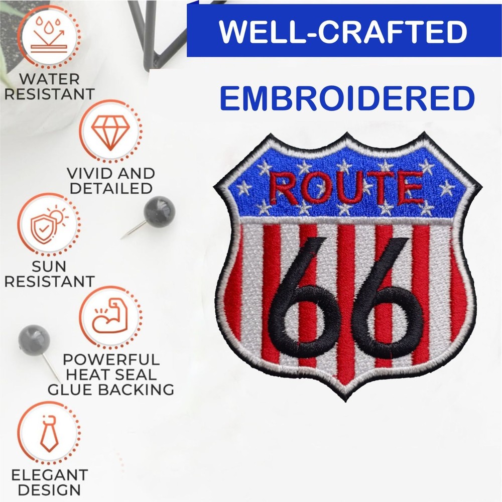 Route 66 Patch Rt.66 Patch Iron On Patch - Sew Patch - Embroidered Patch