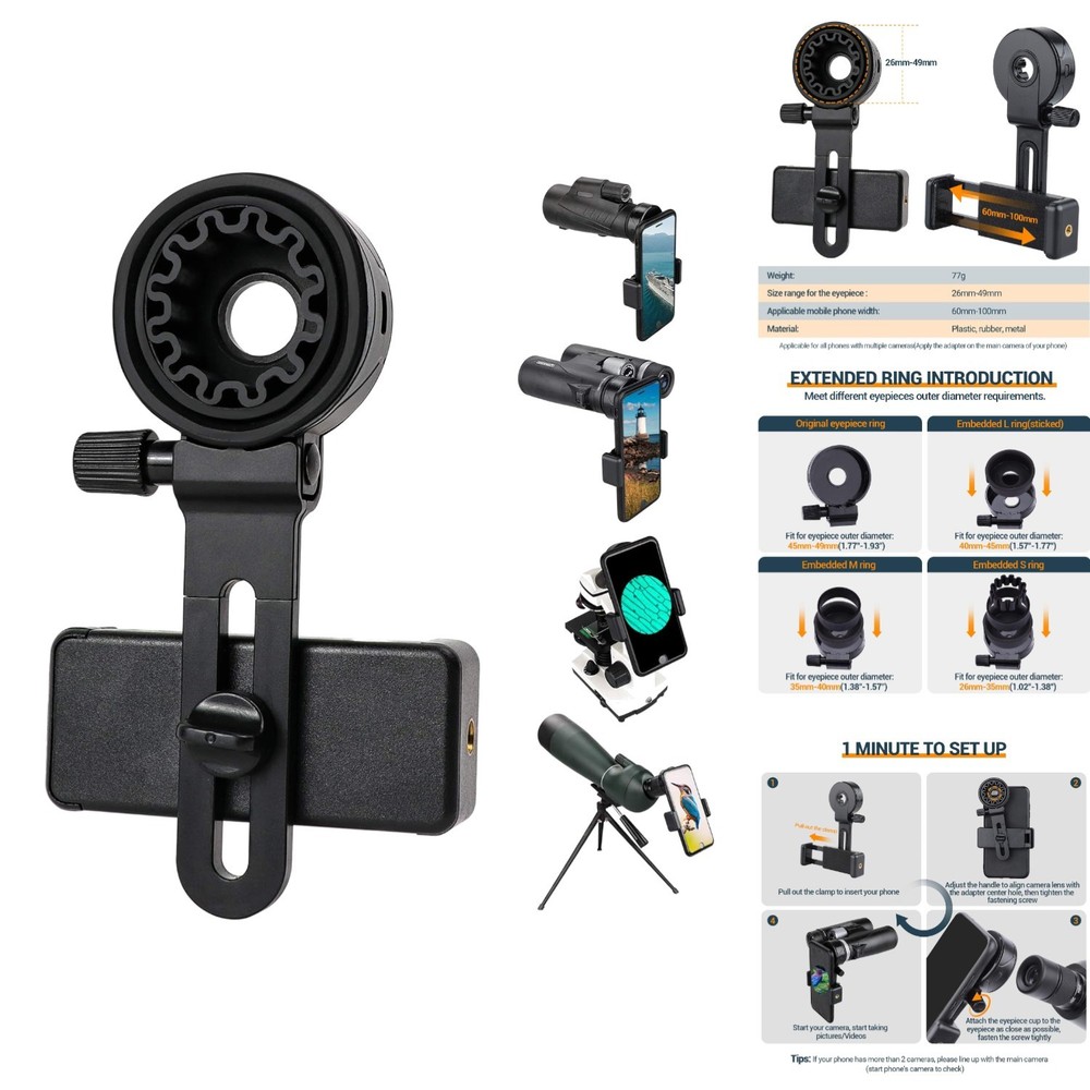 Telescope Phone Adapter Universal Mount fit Binoculars Microscope Spotting Scope