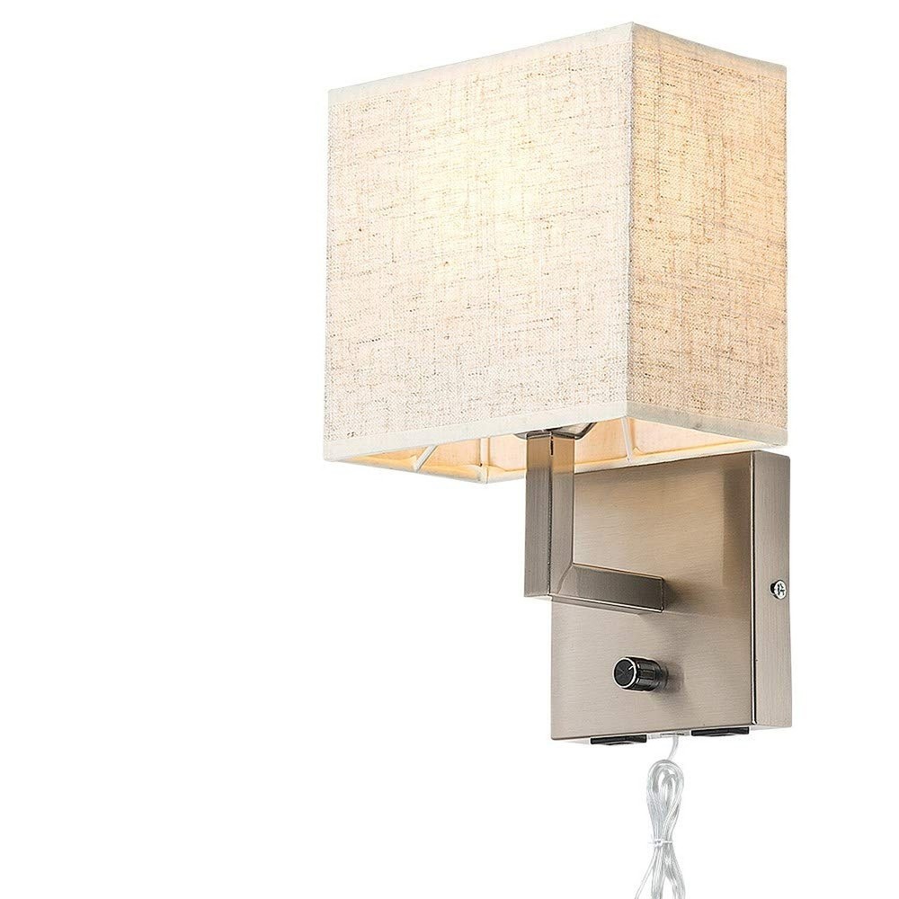 Bedside Wall Mount Light with Dimmer Switch and Two USB Charging Port,Fabric ...