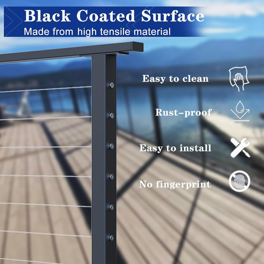 5-10FT Deck Cable Railing Kit, 2 Pack 36" Level Post with 150FT Cable, Swageless