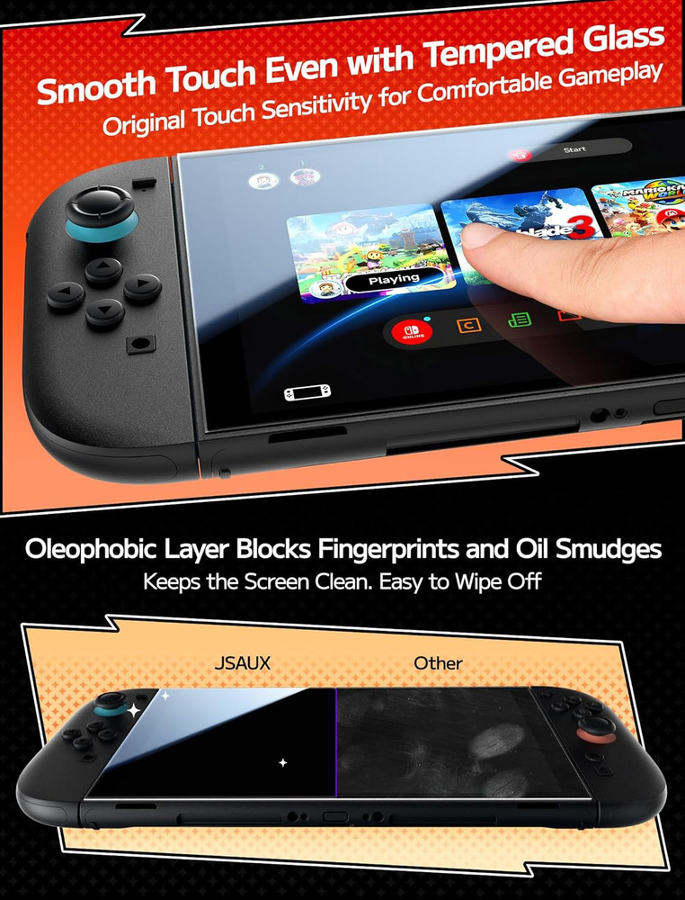 JSAUX 3-Pack Tempered Glass Screen Protector for Nintendo Switch 2 (2025), Easy
