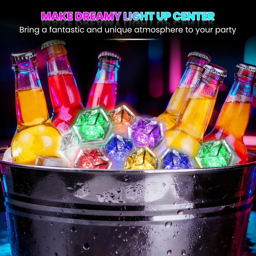 Light Up Ice Cubes, 96 Pack Multi Color Led Ice Cubes for Drinks IP67 Waterproof