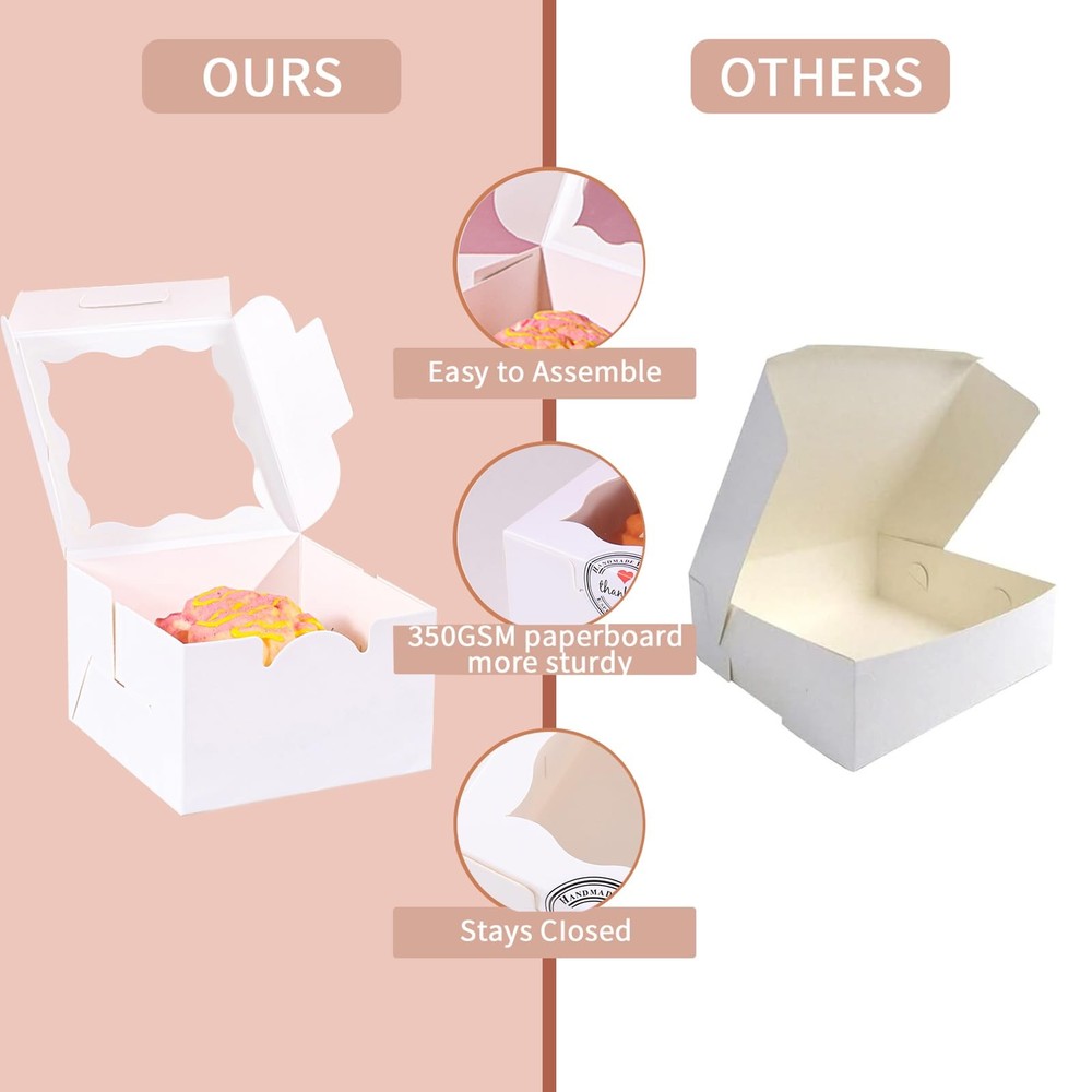 150pcs White Small Cake Box,4x4x2.5 Inch Bakery Boxes with Window,gift boxes ...