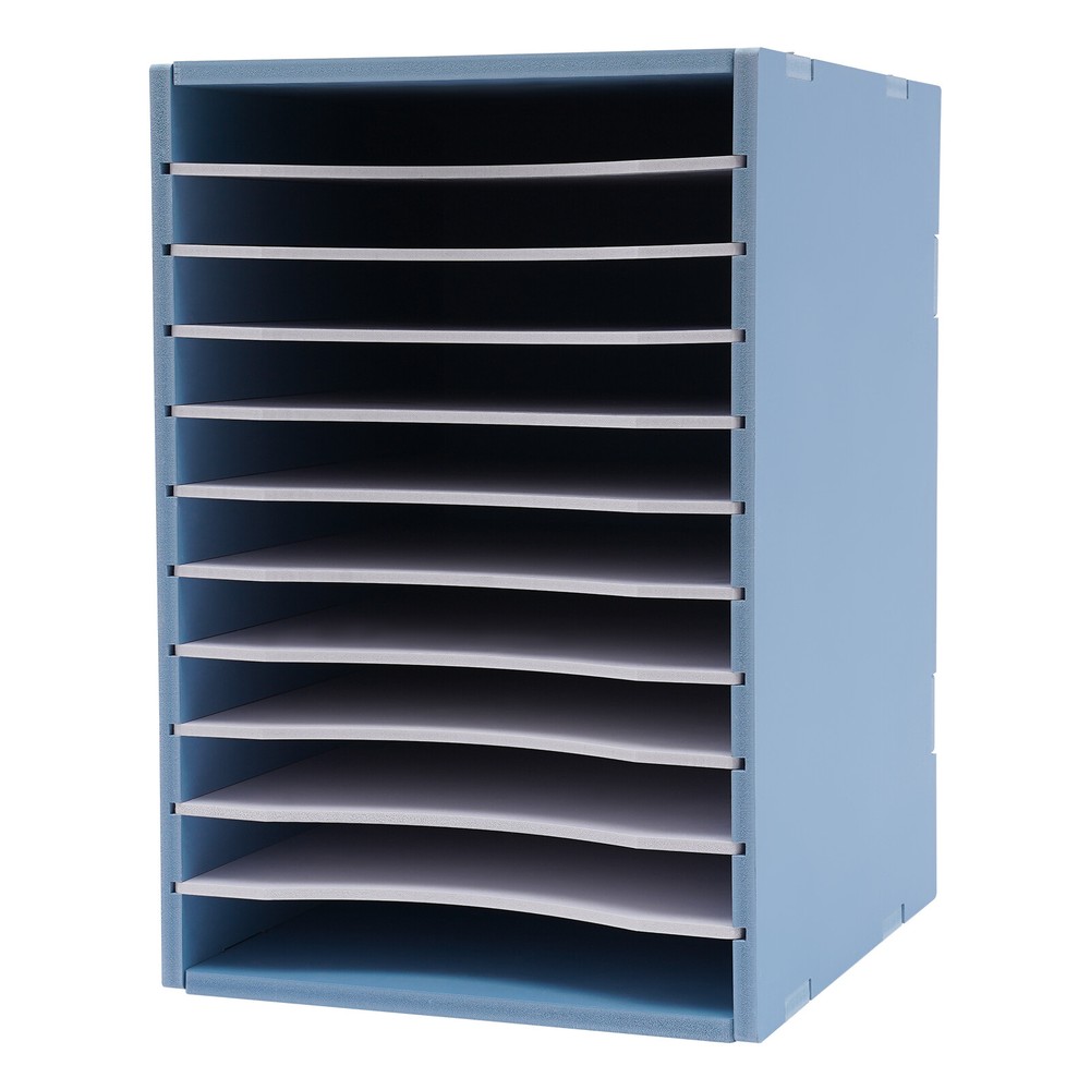 11-Compartment Vertical Desktop Sorter, Blue, Durable Organizer for Letters