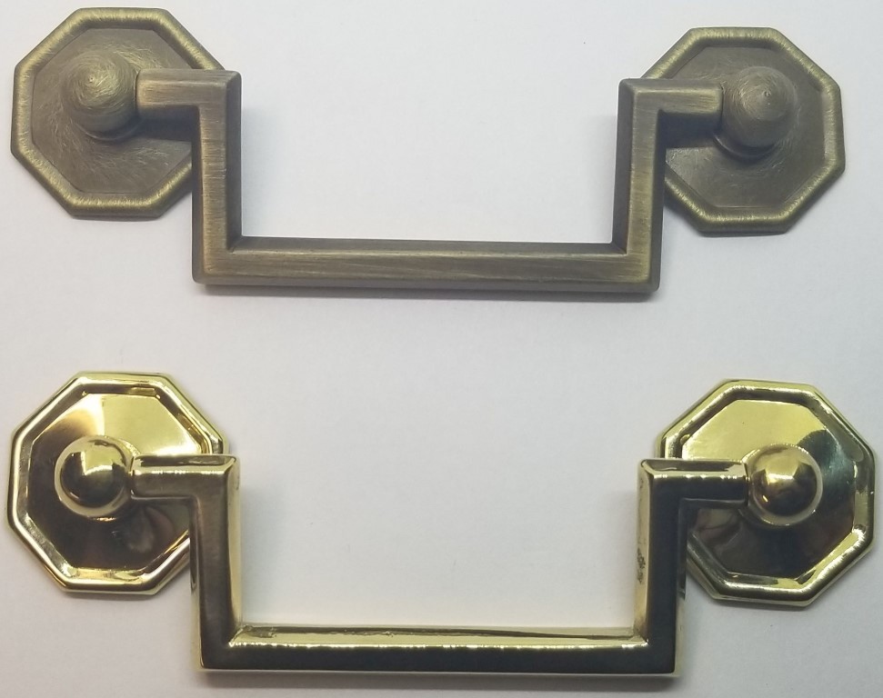 MEDIUM BRIGHT BRASS 3" Centers Colonial Revival Drawer Pull Square Handles KNOB