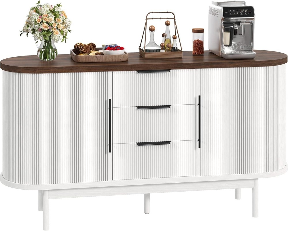 55'' Fluted Buffet Cabinet W/ 3 Large Drawers Fluted Sideboard Buffet Storage