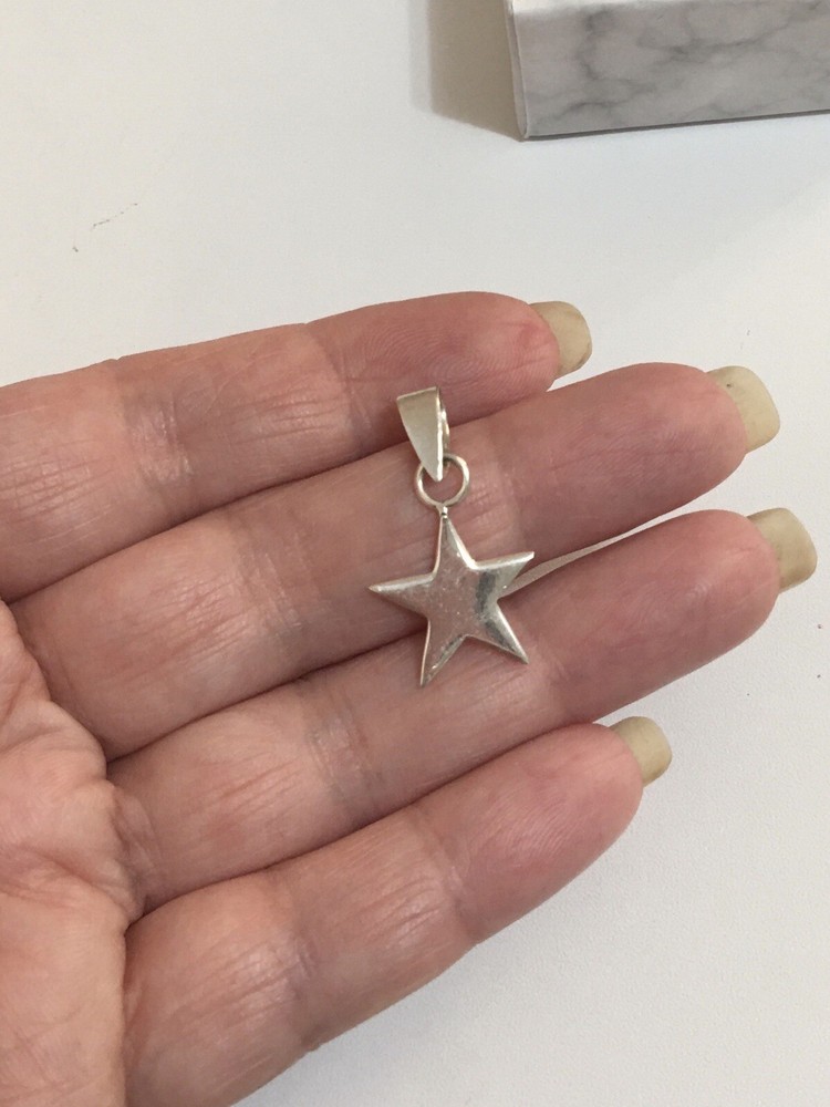 925 Solid Sterling Silver Flat Star Charm Pendant Large Loop Fits Thick Chains