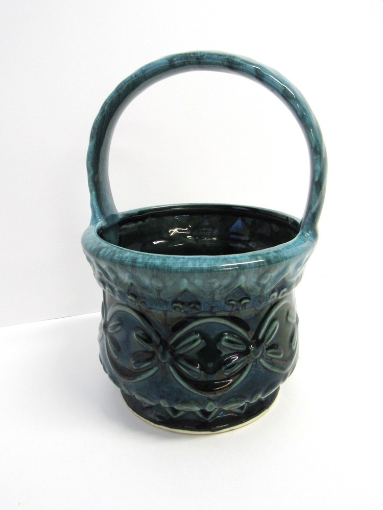 Vintage Hull Pottery Green Drip Basket Planter - EUC