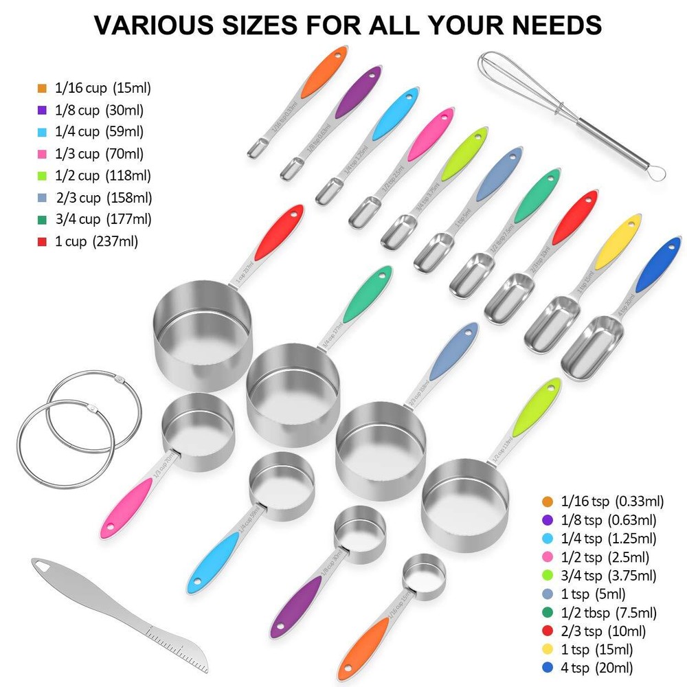 Measuring Cups And Spoons Stainless Steel 20 Piece Stackable Set Includes 8 Meas