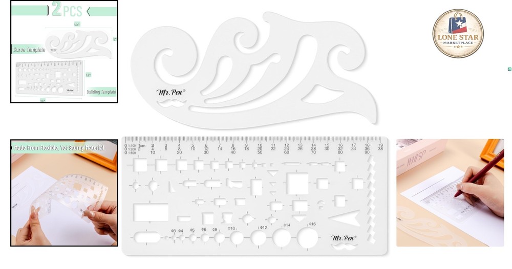 Mr. Pen Geometric Drawing Template Set: 2 Durable Plastic Stencils for Precision