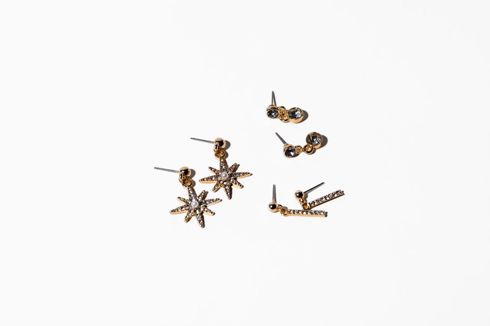 Trio Gold Drop Earring Set