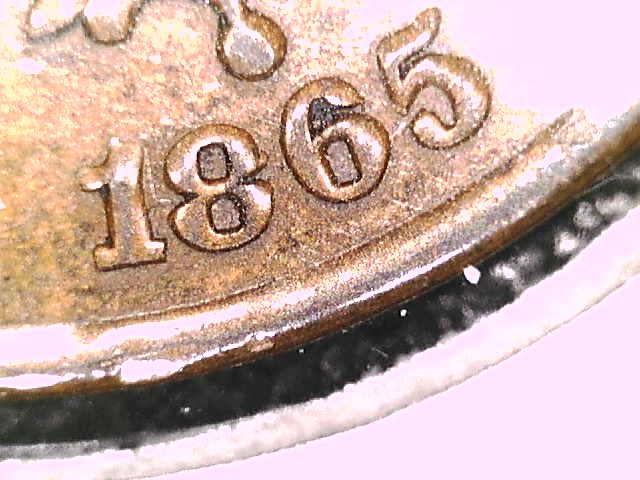 1865 Plain 5 Repunched Date FS-301 Two Cent Coin