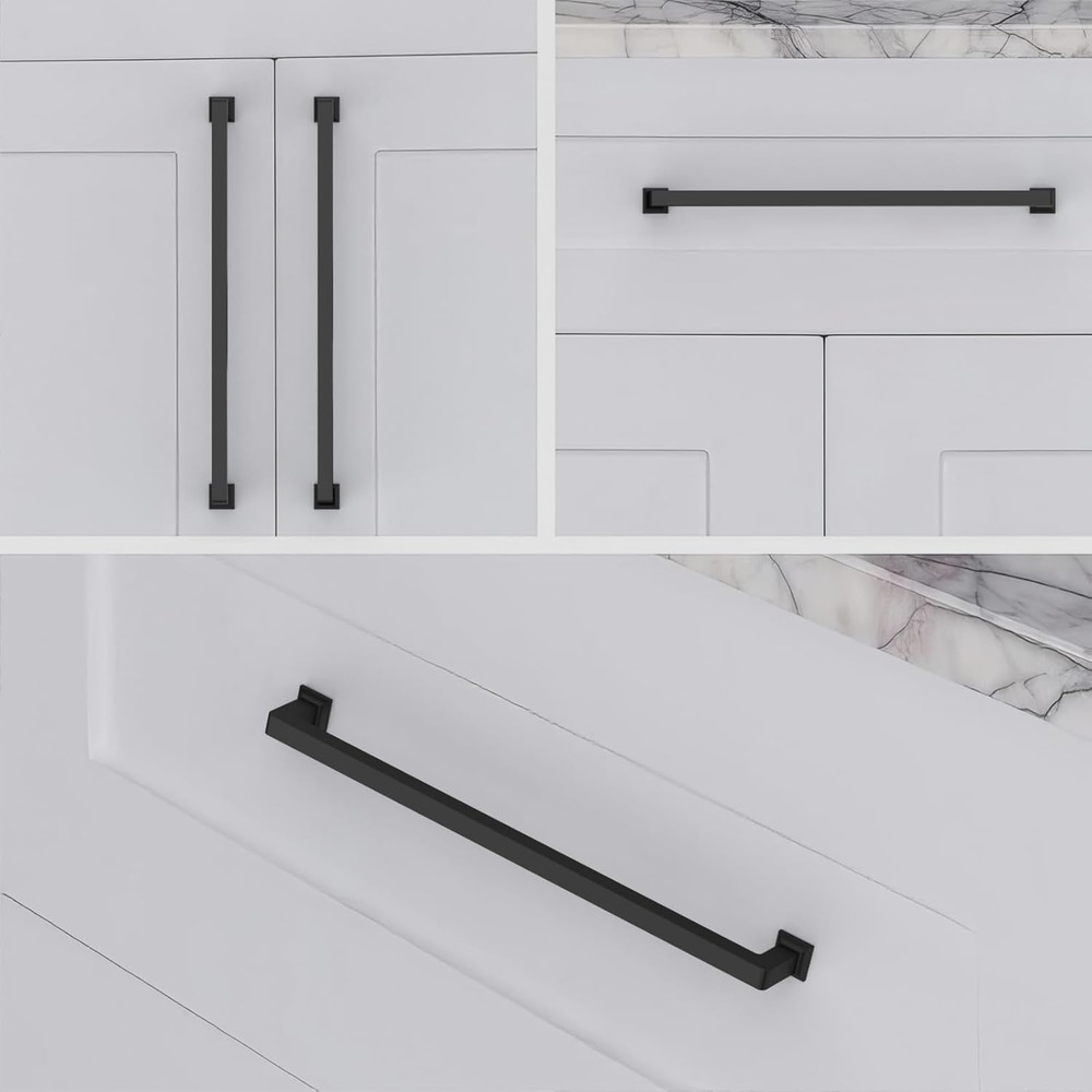 10-Pack 10" Matte Black Cabinet Pulls - Modern Kitchen Handles