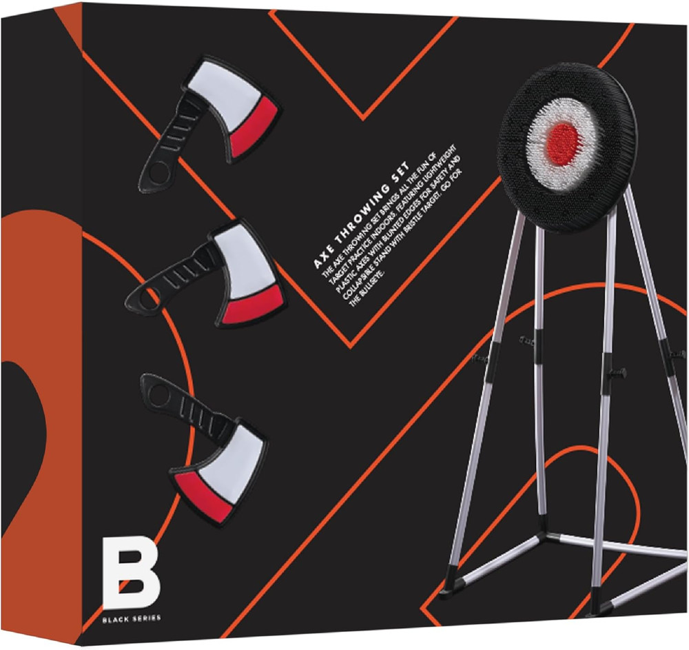 Axe Throwing Target Set, Includes 3 Axes & Bristle Target, Lightweight Plastic A