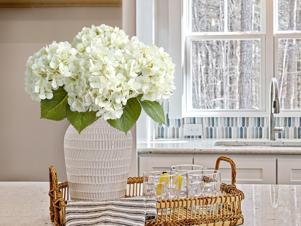 4PCS White Artificial Flowers Hydrangea 20" Real Touch Latex Faux Hydrangeas ...