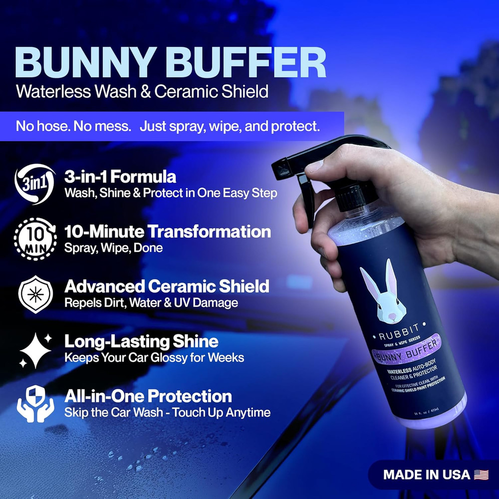 Bunny Buffer Bundle, Waterless Sio2 Ceramic Car Wash & Protect Kit with Auto Bod