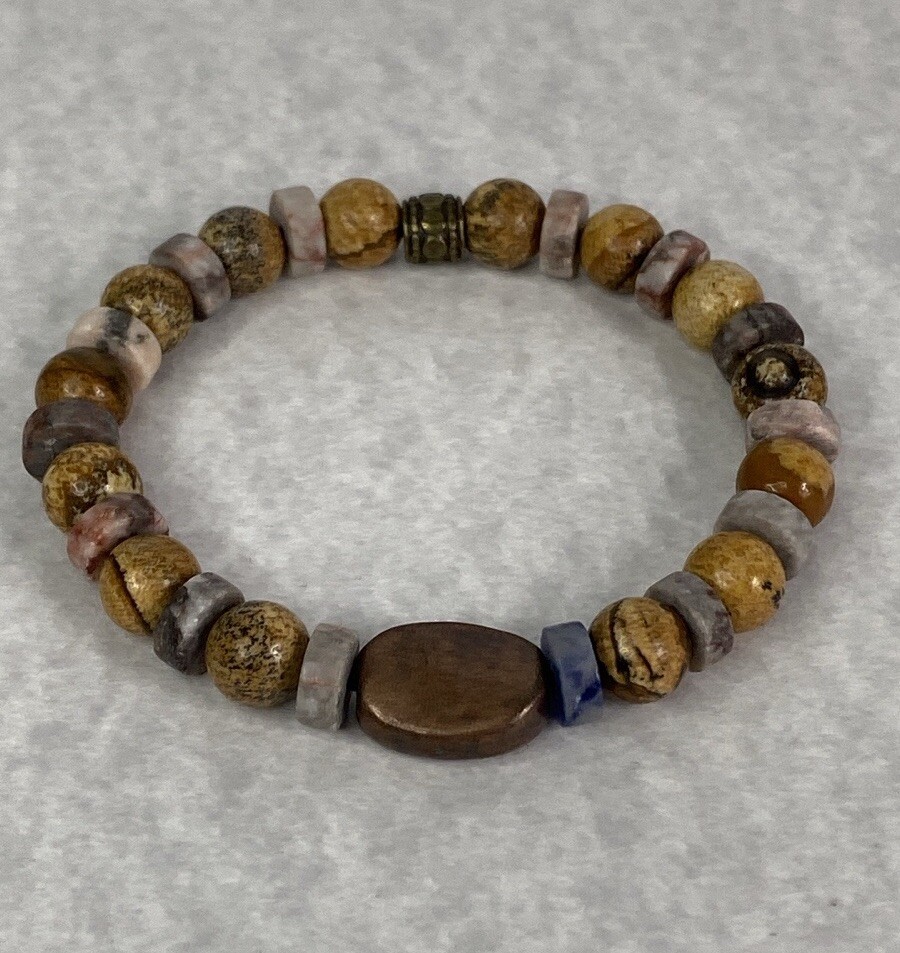 Jasper labradorite copper beaded unisex bracelet