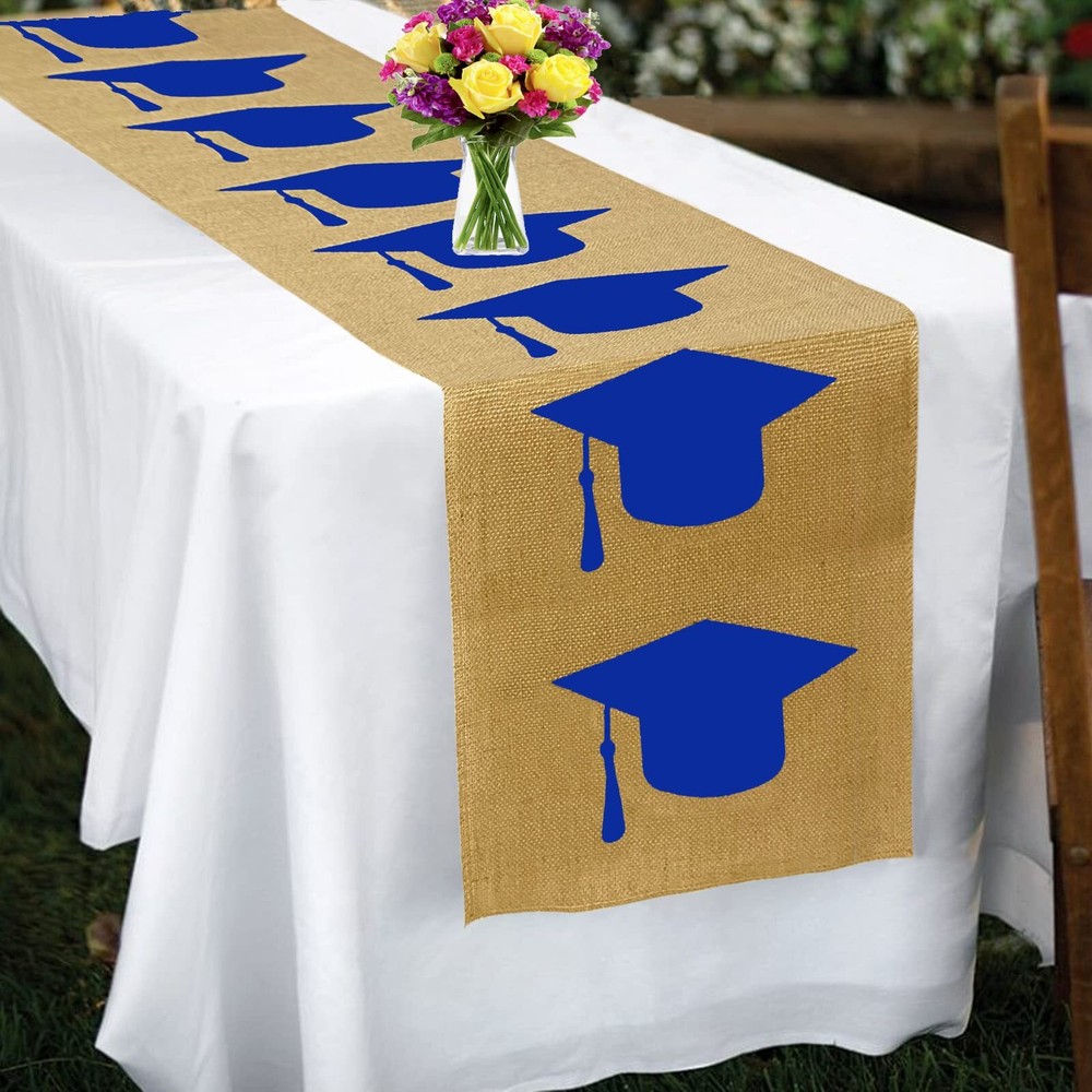 Burlap Graduation Table Runner 72 Inch - Rustic Decorations for Tabletop Cent...