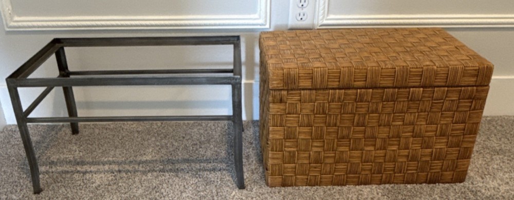 Rectangular Wicker Chest with Metal Stand, Basketweave, Brown, Modern Style