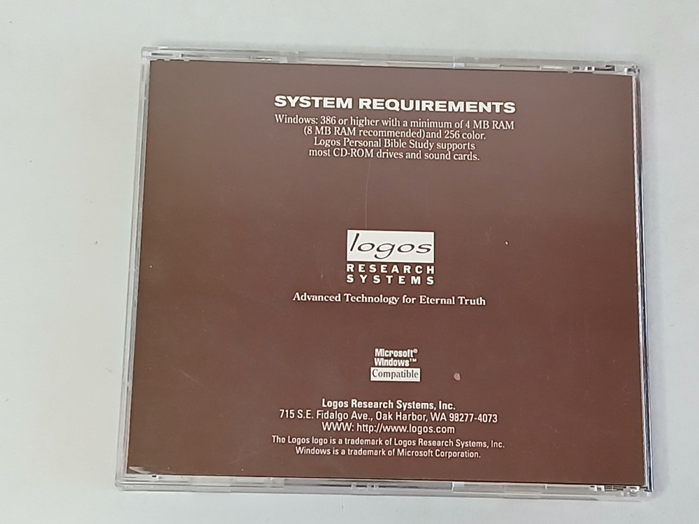 LOGOS RESEARCH SYSTEMS Personal Bible Study CD-ROM Software 1996 Preowned