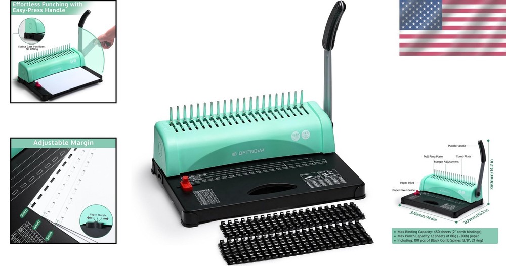 Effortless Binding Machine for 450 Sheets – Easy Punch and Adjustable Margin