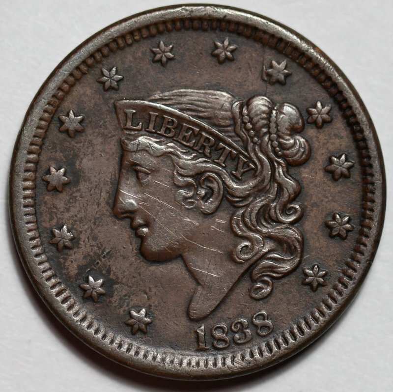 1838 Coronet Head Large Cent - US 1c Copper Coin
