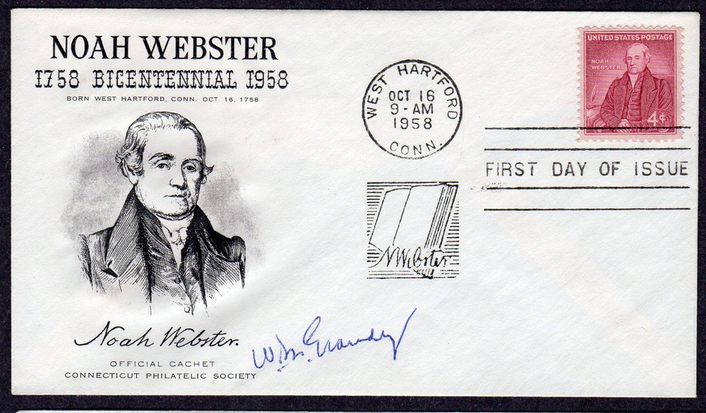 1958 Noah Webster 200th (Scott 1121) - Signed GRANDY FDC TB995