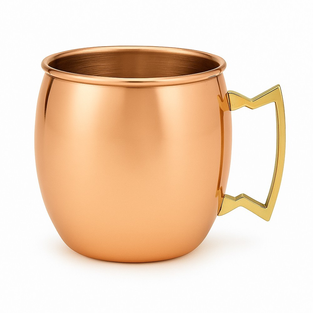 100% Handmade 16oz Solid Copper Mule Mug – Barrel Shaped Mug with Brass Handle