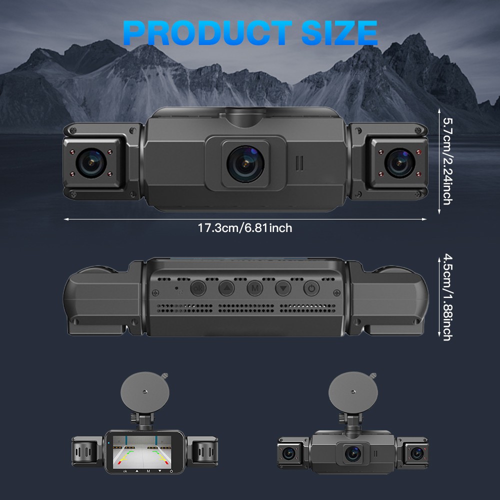 360 Degree View 4 Channel Dash Cam Front and Rear Inside Left Right, Dash Camera