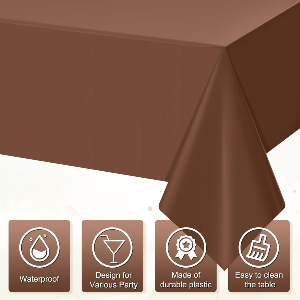 3Pcs Brown Plastic Tablecloths for Rectangle Tables,Disposable Chocolate Table C